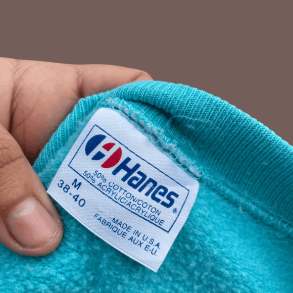 Hanes Crewneck Sweatshirt | Aqua Leaf Print | Size M | Vintage - Picture 4 of 5